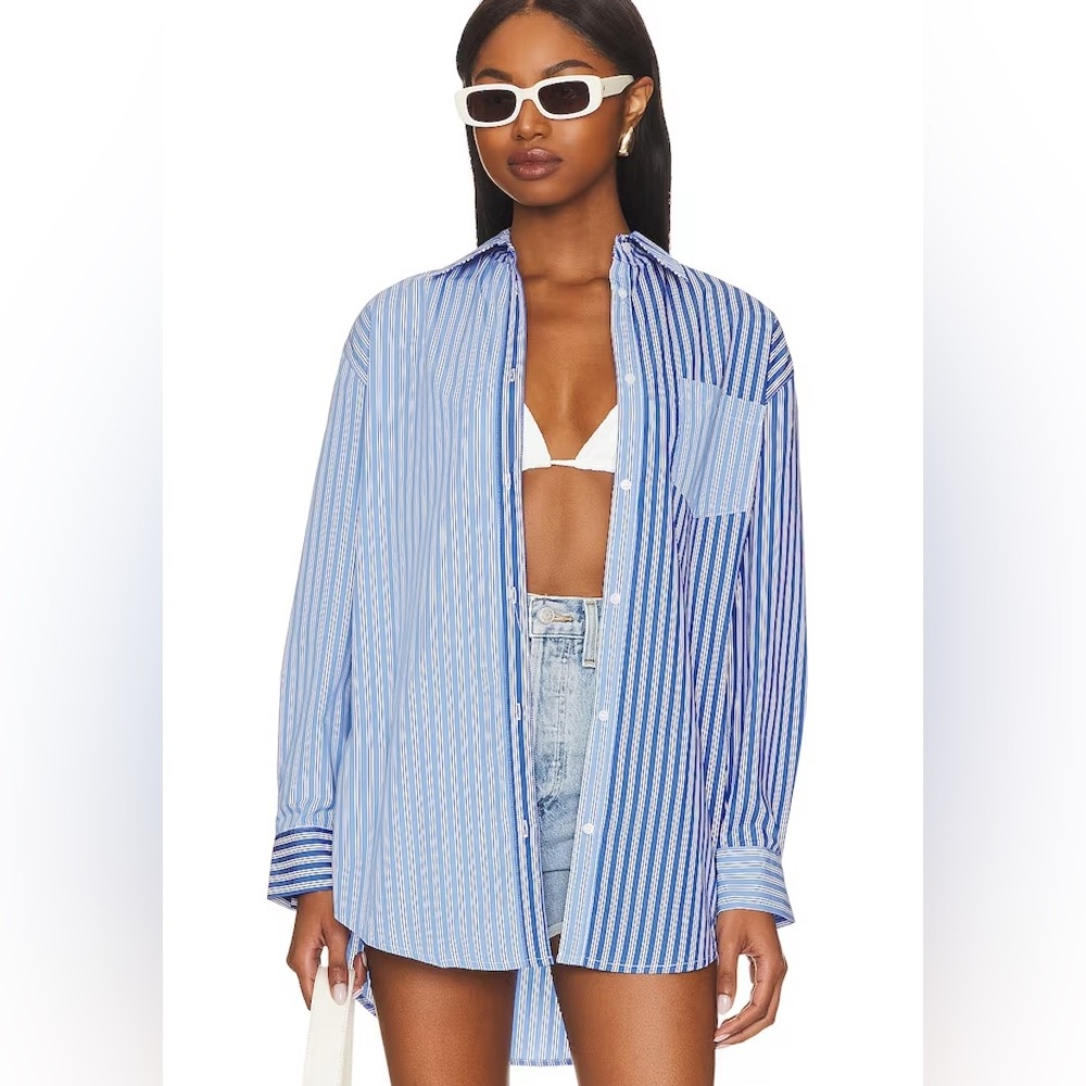 Solid and striped the Oxford tunic in Oxford stripe (azure and French blue)